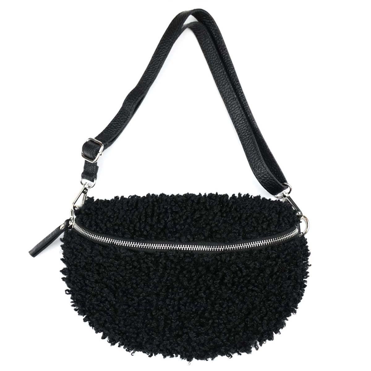 Поясная сумка OBC Made in Italy Teddy Fur, кожаные джинсы, плюшевая, черная S, фото №3