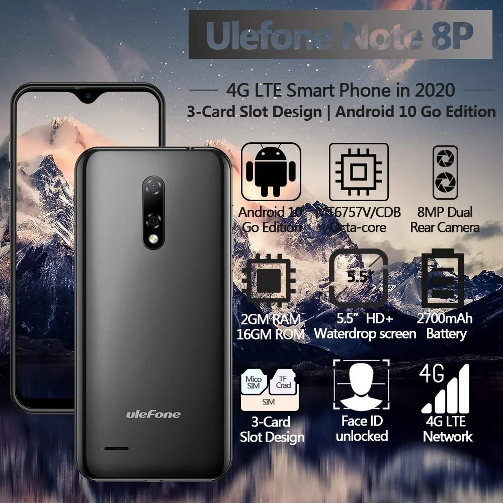 Смартфон Ulefone Note 8P 2/16GB 4G LTE Dual SIM 5.5" Android 10 Go, фото №2 Смартфон Ulefone Note 8P 2/16GB 4G LTE Dual SIM 5.5" Android 10 Go, фото №2