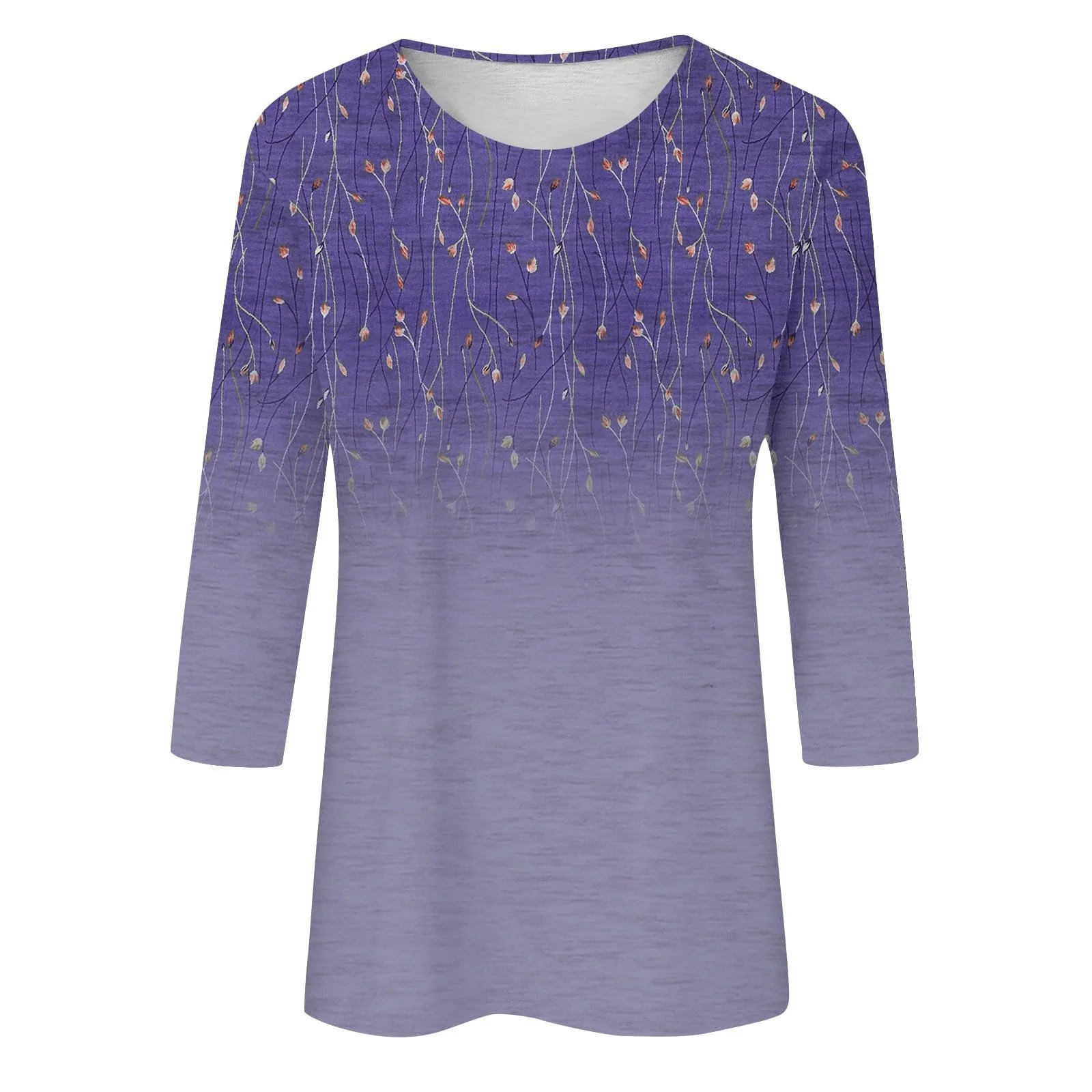 Рубашка Женская Floral Printed Crew Neck 3/4 Sleeve Свободный Размер, фото №2