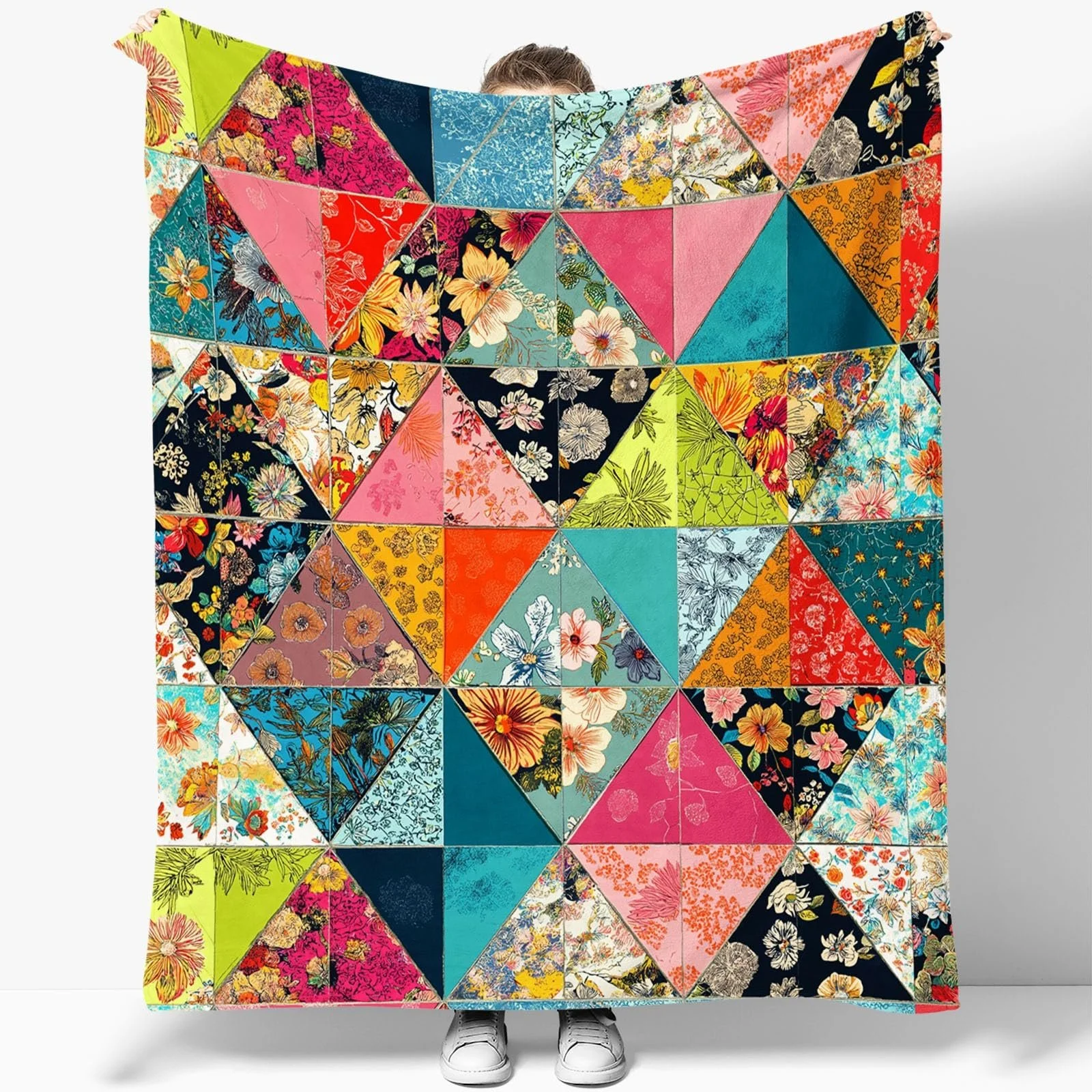 Фланелевое одеяло Геометрия Градиент Цвета Цветочный узор Плюшевое Легкое Флисовое Покрывало Одеяла, 150 x 200 см Мягкое одеяло для дивана и кушетки на все сезоны Красный Зеленый, фото №2