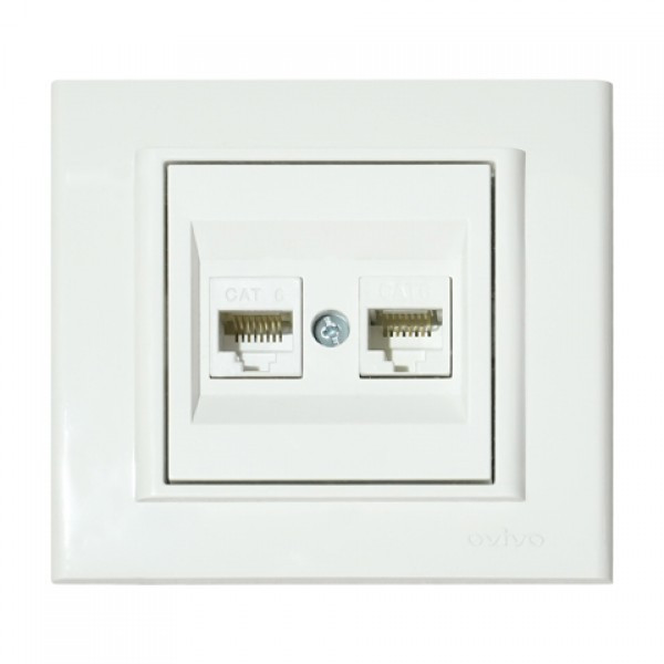 Розетка комп'ютерна Horoz подвійна CAT6 біла OVIVO MINA, фото №1 Розетка комп'ютерна Horoz подвійна CAT6 біла OVIVO MINA, фото №1