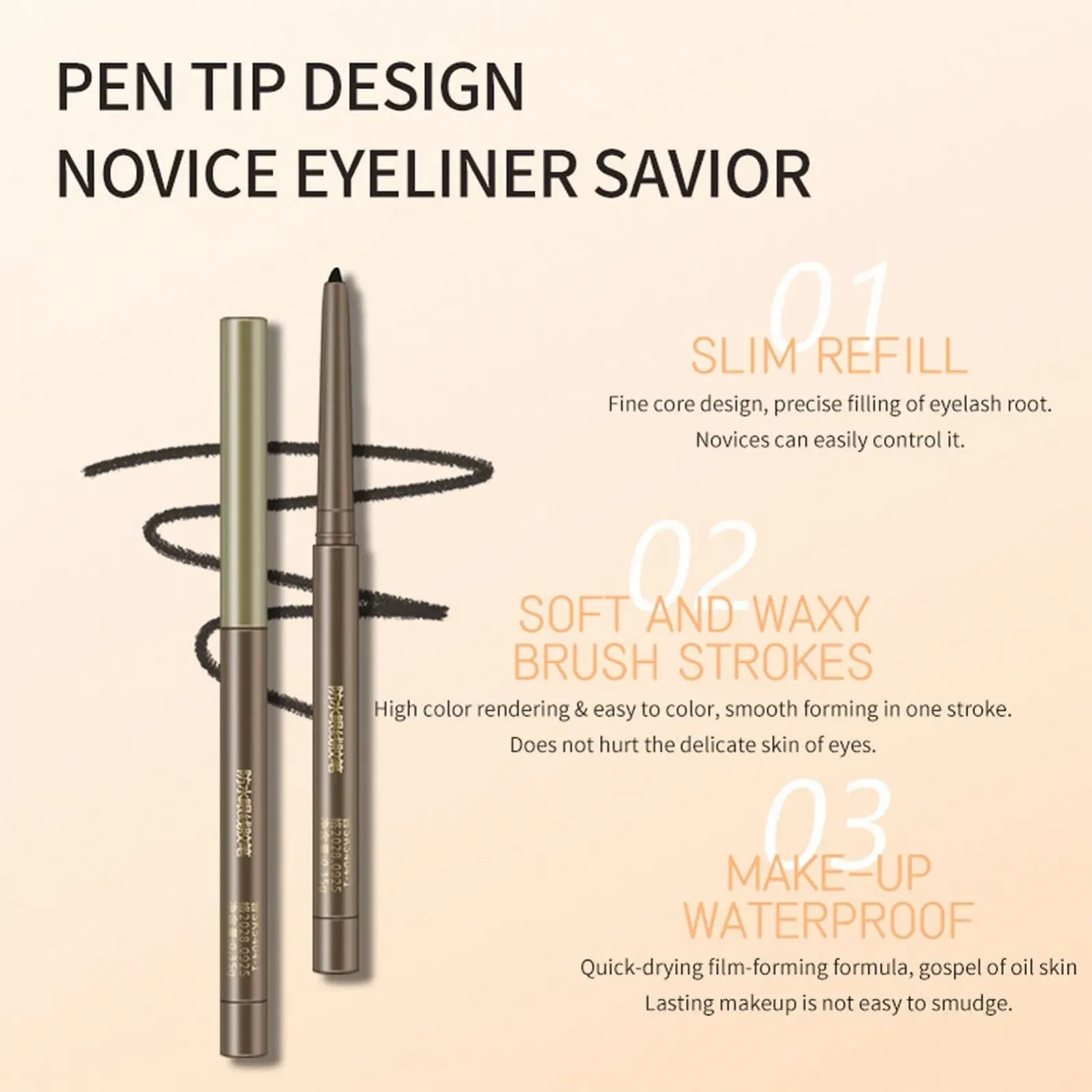 Водостойкий Eyeliner, Карандаш для глаз 1,5 мм, черный, фото №4