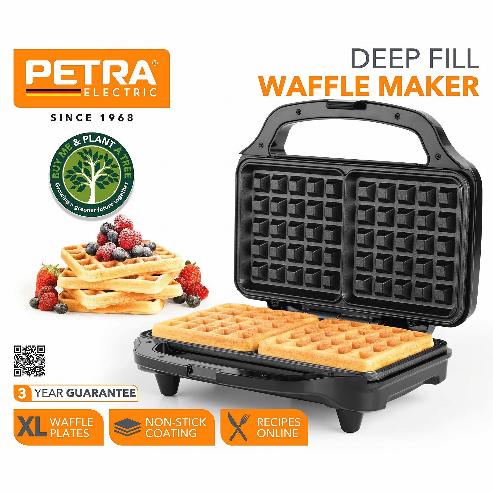 Вафельница Petra PT2249TVDE для глубоких вафель - Антипригарные XL пластины, ручка с защитой от нагрева, американский стиль, фиксация, 900 Вт, автоматический контроль температуры, индикатор питания и ожидания, фото №2