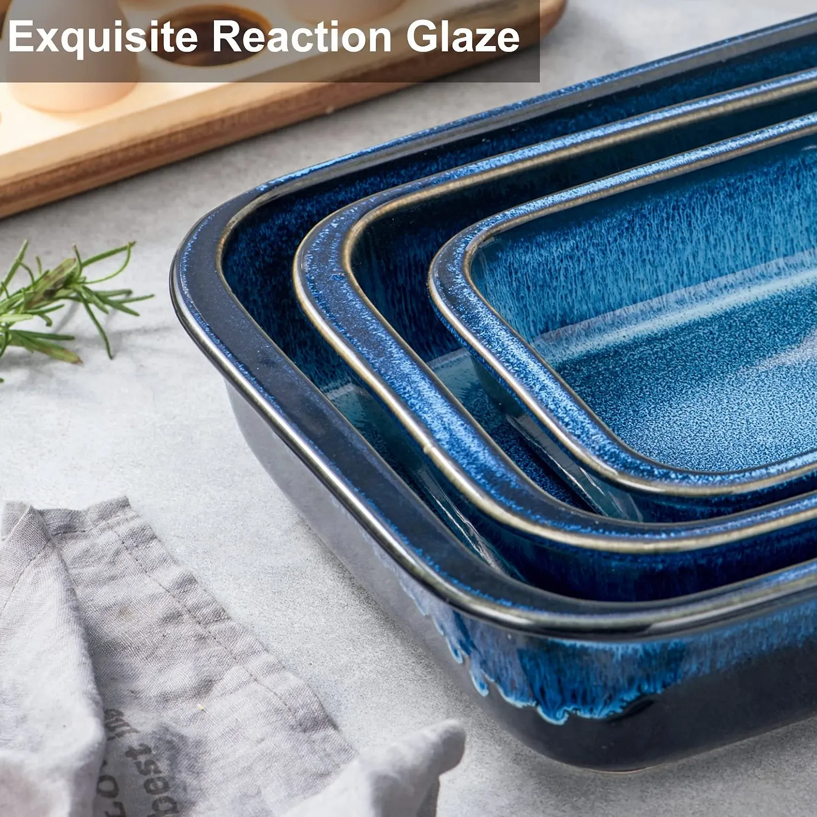 Форма для запекания UNICASA керамическая, квадратная, с ручками Синяя, фото №3 Форма для запекания UNICASA керамическая, квадратная, с ручками Синяя, фото №3