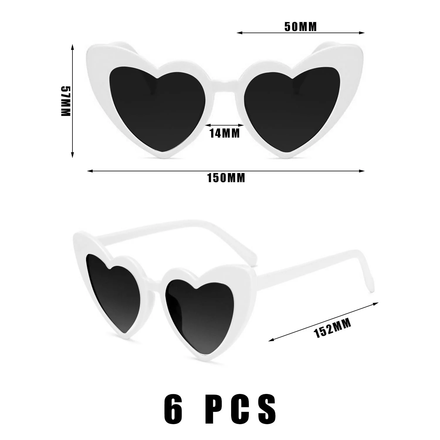 Сонцезахисні окуляри Серце TAFACE Ретро, 6 шт, білі, розмір L, фото №2