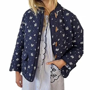 Куртка Nicoxijia Жіноча Квіткова стьобана з довгими рукавами з принтом - Фото 1