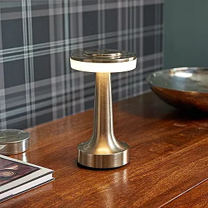 Настільна лампа Auraglow LED Акумуляторна Сенсорна Сатиновий нікель synthetic.ua - Фото 1