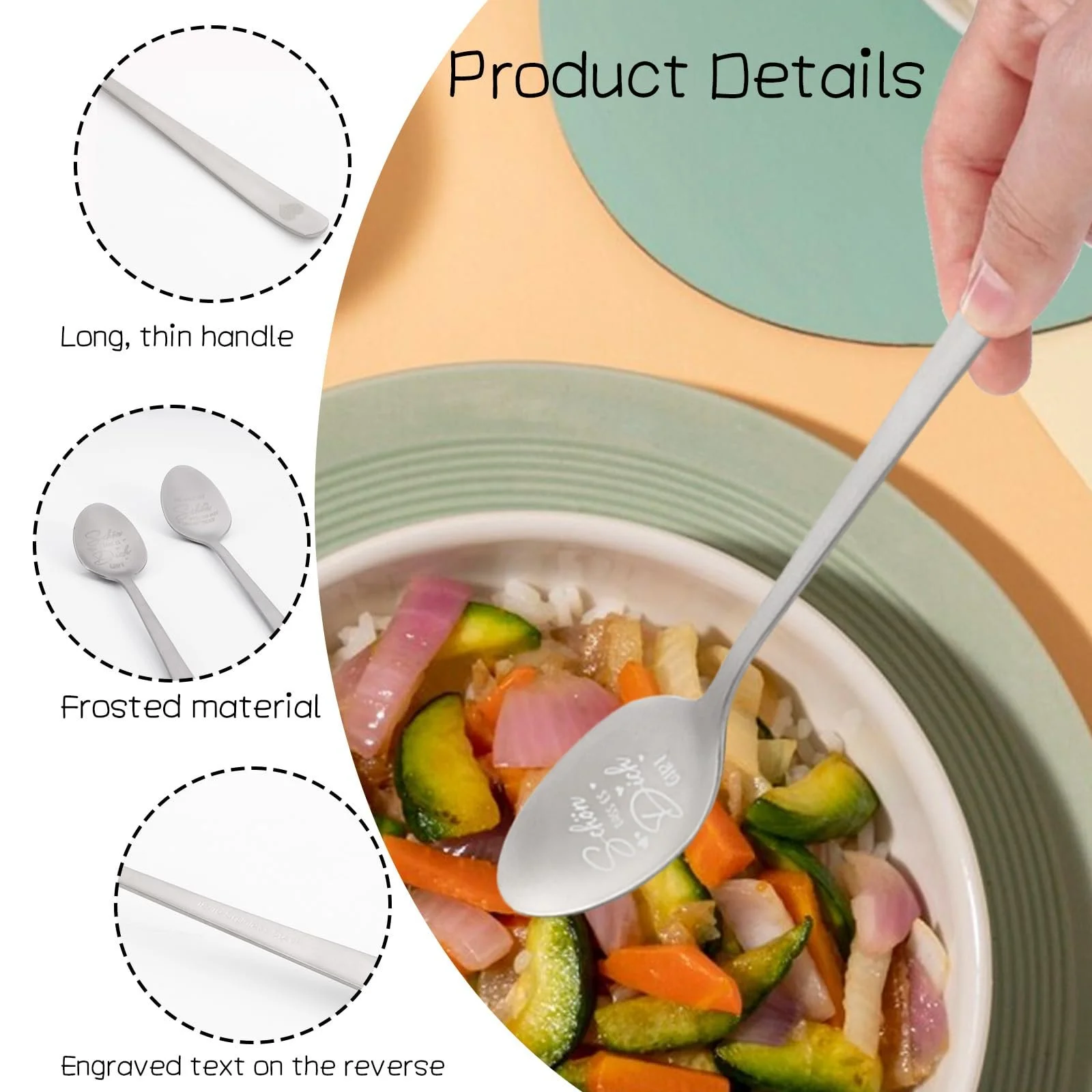 Ложка Кавова з гравіюванням, нержавіюча сталь, сріблястий, фото №3