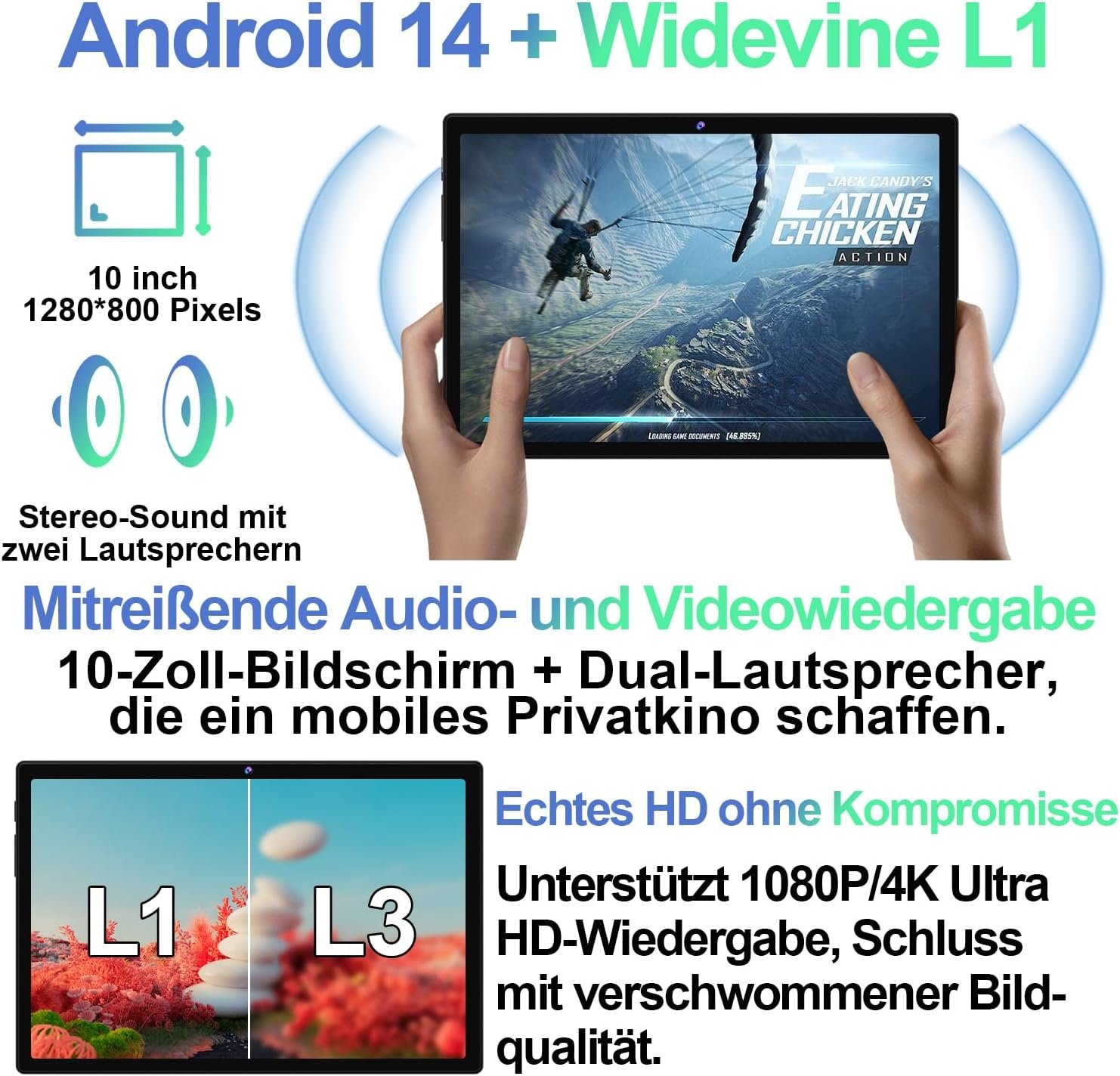 Планшет 10.1" JUEDUR R900 6+16/128Gb 8 ядер Android 14 8000 mAh Черный, фото №3