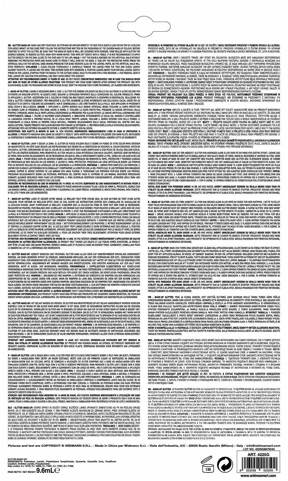 Набор накладные ресницы и макияж WIDMANN Glitter Nails Женский, Серебристый, vd-wdm4226s, Один размер, фото №5