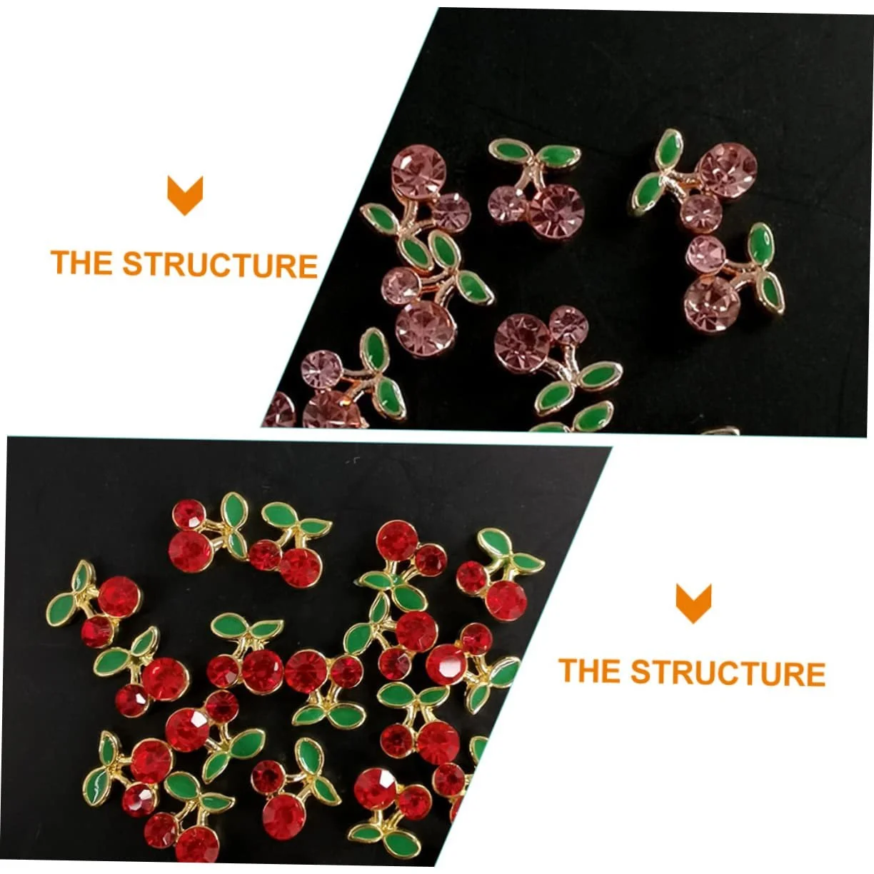 Украшение для ногтей Mipcase Вишня, 160 шт., золотой декор для маникюра с камнями и блестками, фото №8