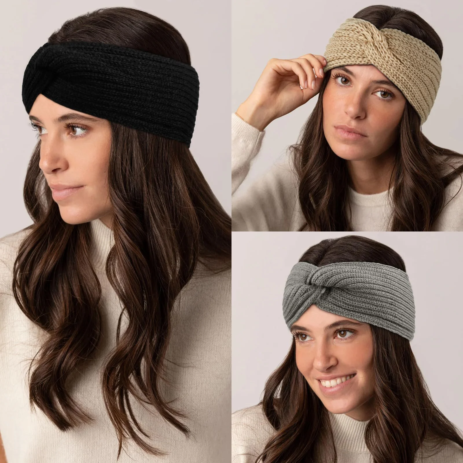 Набір із зимових пов'язок на голову для жінок, широкі в'язані, фото №4 Набір із зимових пов'язок на голову для жінок, широкі в'язані, фото №4