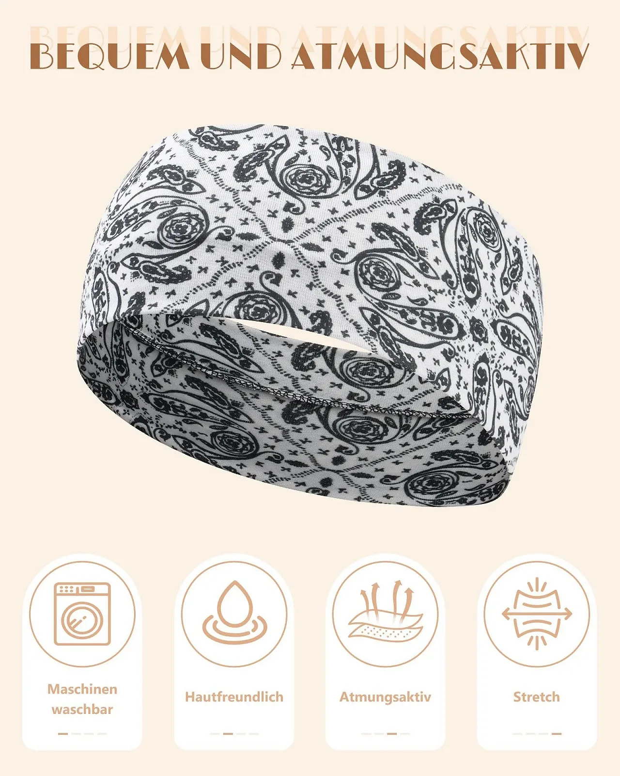 Пов'язка на голову Бавовняна еластична Kajeer Набір з 5 штук, фото №4