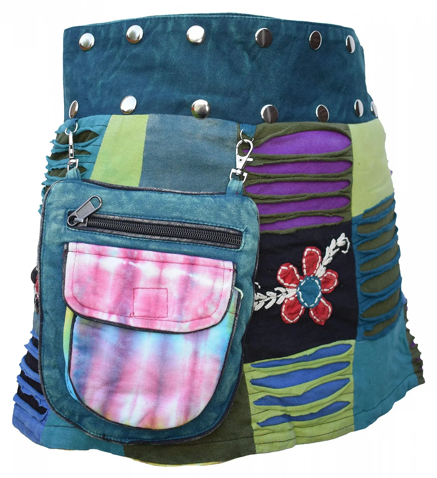 Спідниця Gheri Жіноча Двостороння Клаптикова Бавовняна З зав'язками, Фарбована у стилі тай-дай, На кнопках, фото №1