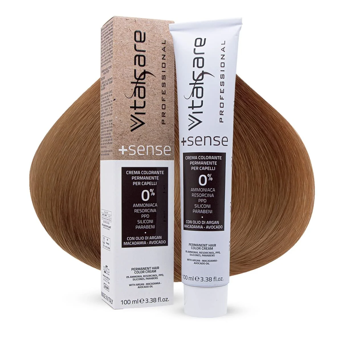 Фарба Vitalcare +Sense Professional Permanent, без аміаку, резорцину, силікону, з олією аргани, олією макадамії та авокадо, 8/3 Світлий блонд, золотистий, 100 мл, фото №1 Фарба Vitalcare +Sense Professional Permanent, без аміаку, резорцину, силікону, з олією аргани, олією макадамії та авокадо, 8/3 Світлий блонд, золотистий, 100 мл, фото №1