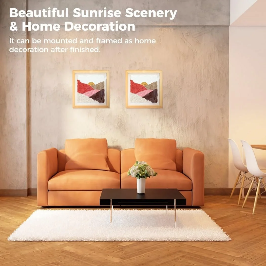 Набір для вишивання килимовою голкою Hook Wool Yarn Kit Sunrise DIY з дерев'яною рамою, фото №4