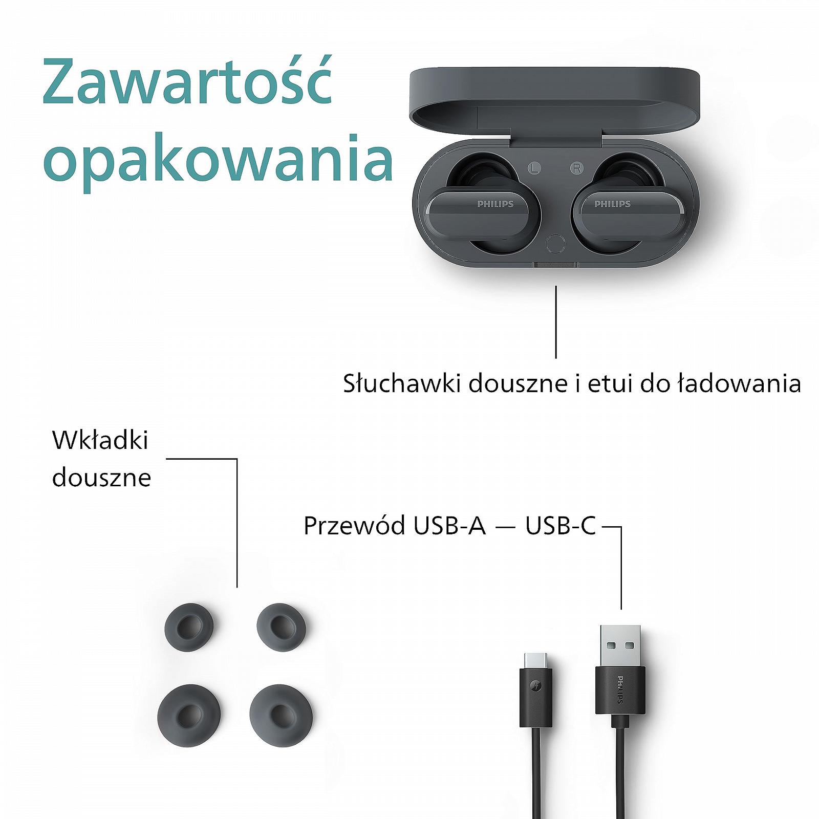 Навушники Philips TAT3508BK True Wireless Bluetooth Noise Cancelling In-Ear Силіконові вкладиші до 21 години роботи IPX4 Чорний, фото №6