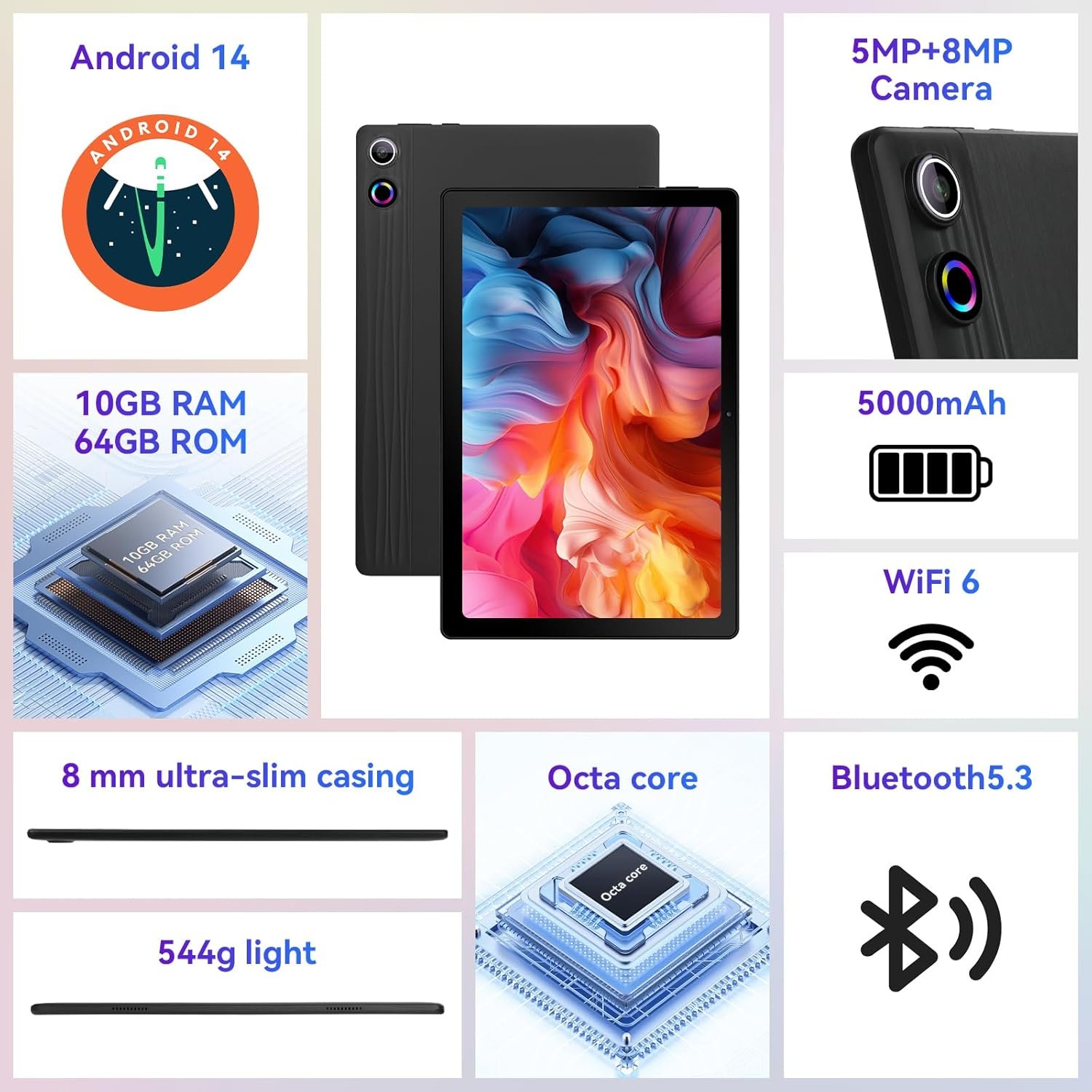 Планшет 10.1" Caxilysh A10 (3+7)/64Gb 4G 2-SIM 8 ядер Android 14 5000 mAh Чорний, фото №3