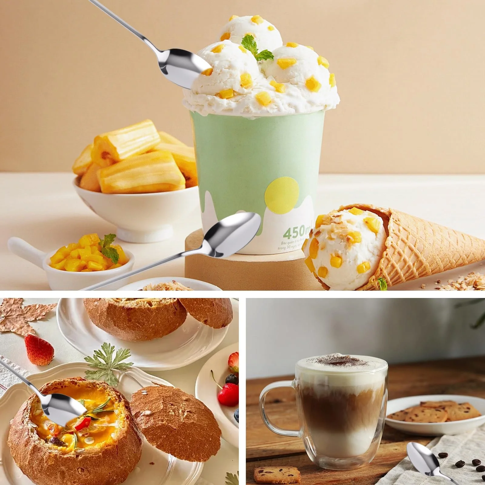 Набор длинных ложек Latte Macchiato, 195 см, ложка для коктейлей, длинная ложка для мороженого, чайная ложка, зеркальная полировка, можно мыть в посудомоечной машине, длинная ручка ложки, десертная ложка, идеально подходит для кофе со льдом, чая со льдом, 12 шт, фото №6