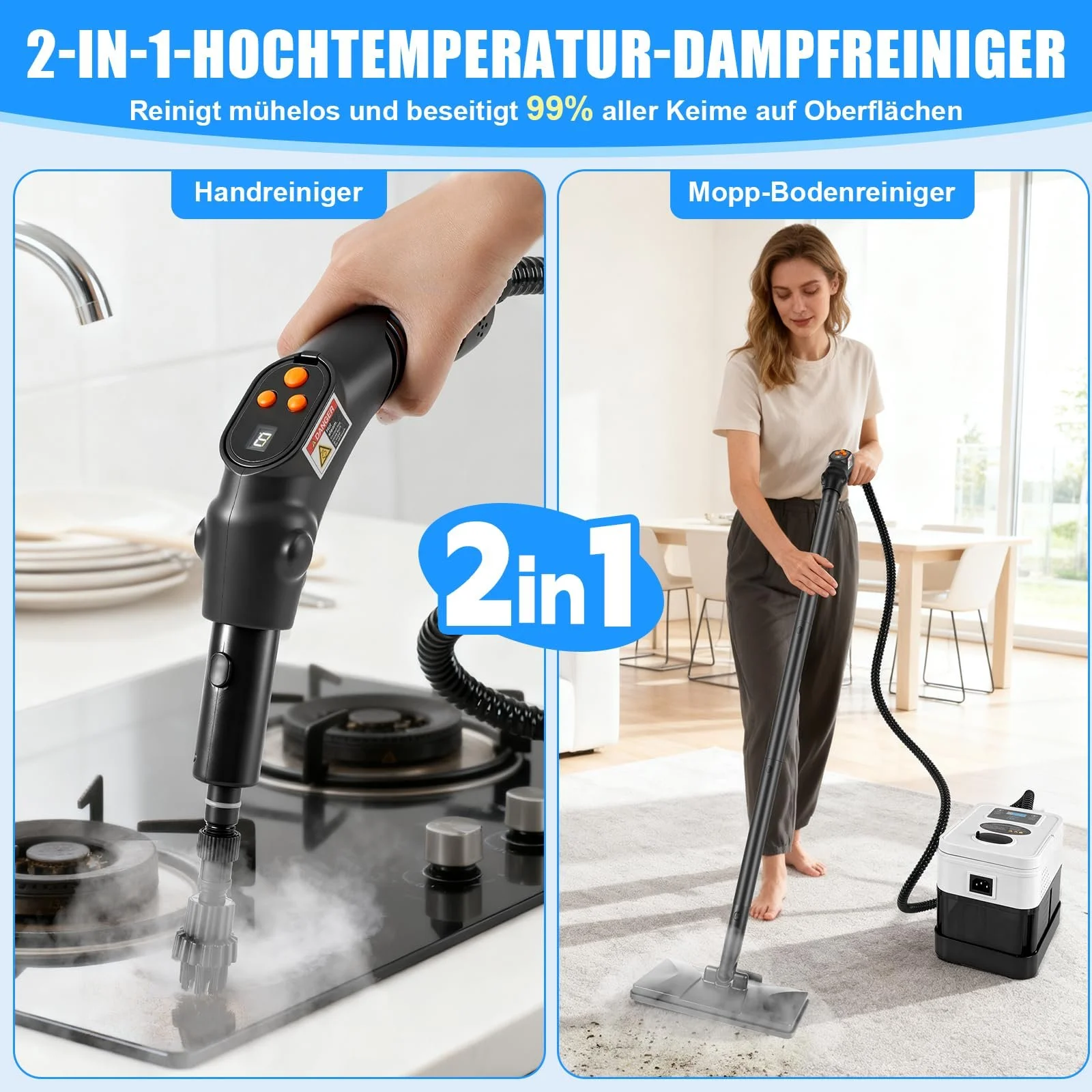 Ручний пароочисник 2500 Вт 1800 мл з 19 аксесуарами, фото №3 Ручний пароочисник 2500 Вт 1800 мл з 19 аксесуарами, фото №3