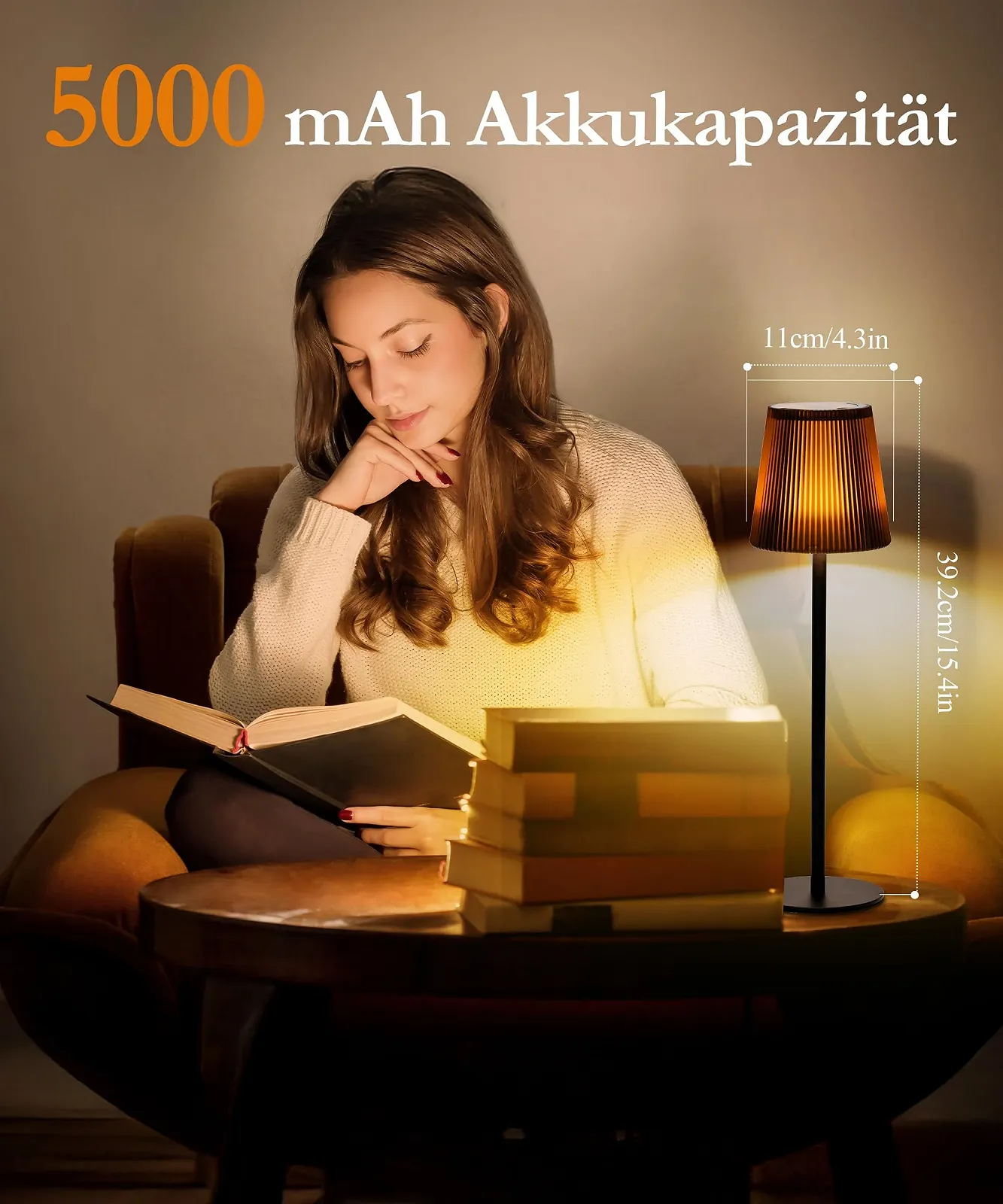 Настільна лампа бездротова акумуляторна з регулюванням яскравості LED IP54 водонепроникна сенсорна 3 колірні режими коричневий, фото №6