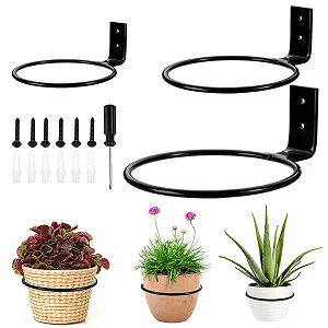 Настінні тримачі для квіткових горщиків 3 шт. 10 см / 14 см / 19 см Чорні круглі synthetic.ua - Фото 1
