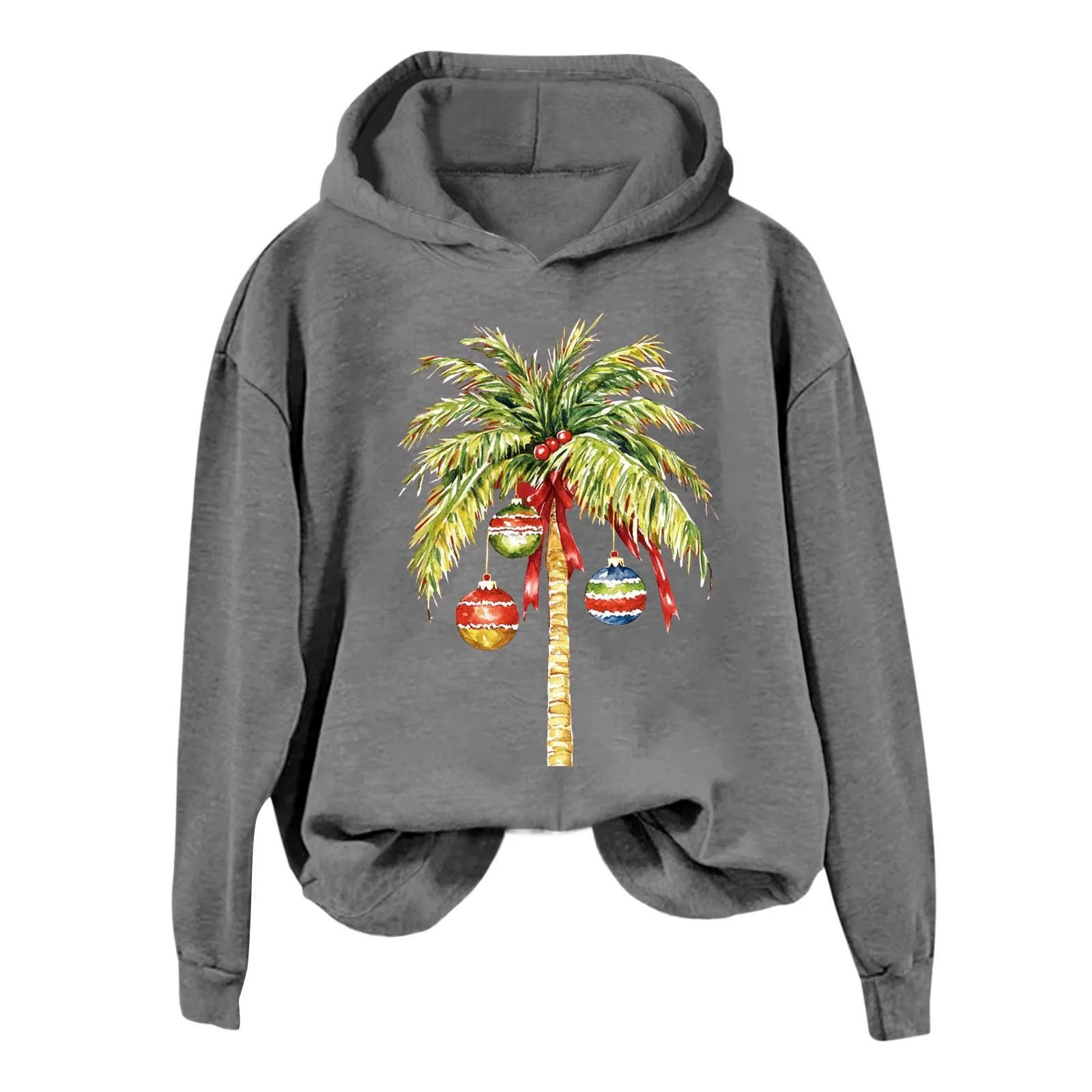 Рождественский джемпер tsaChick Женский повседневный рождественский свитшот с кокосовой пальмой, принтом, круглым вырезом и свободным капюшоном, вязаный джемпер, женский джемпер, рождественский свитер, фото №1 Рождественский джемпер tsaChick Женский повседневный рождественский свитшот с кокосовой пальмой, принтом, круглым вырезом и свободным капюшоном, вязаный джемпер, женский джемпер, рождественский свитер, фото №1