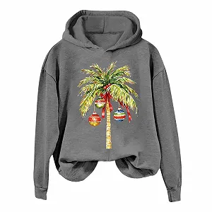 Рождественский джемпер tsaChick Женский повседневный рождественский свитшот с кокосовой пальмой, принтом, круглым вырезом и свободным капюшоном, вязаный джемпер, женский джемпер, рождественский свитер - Фото 1