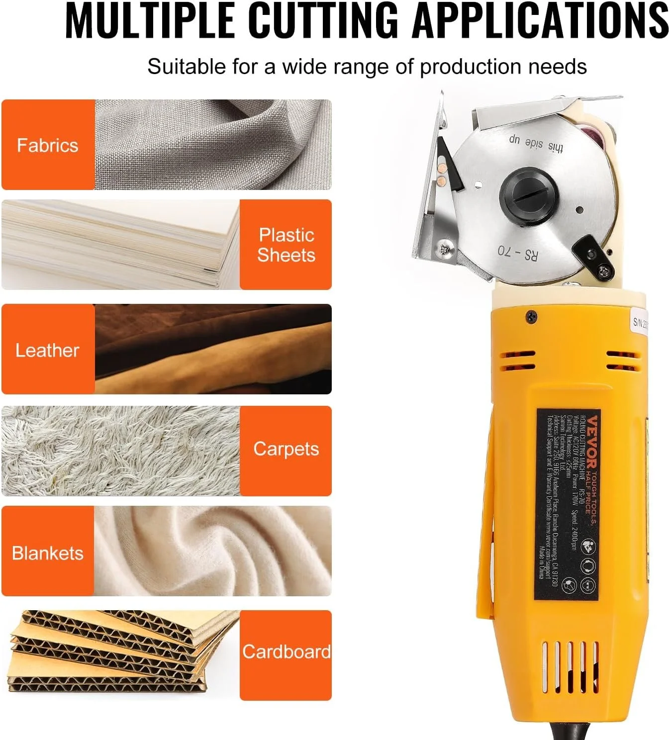 Дисковий різак VEVOR RS-70 / 170 W / 2400 RPM / Макс. товщина 25 мм / Провідний / Жовтий, фото №6 Дисковий різак VEVOR RS-70 / 170 W / 2400 RPM / Макс. товщина 25 мм / Провідний / Жовтий, фото №6