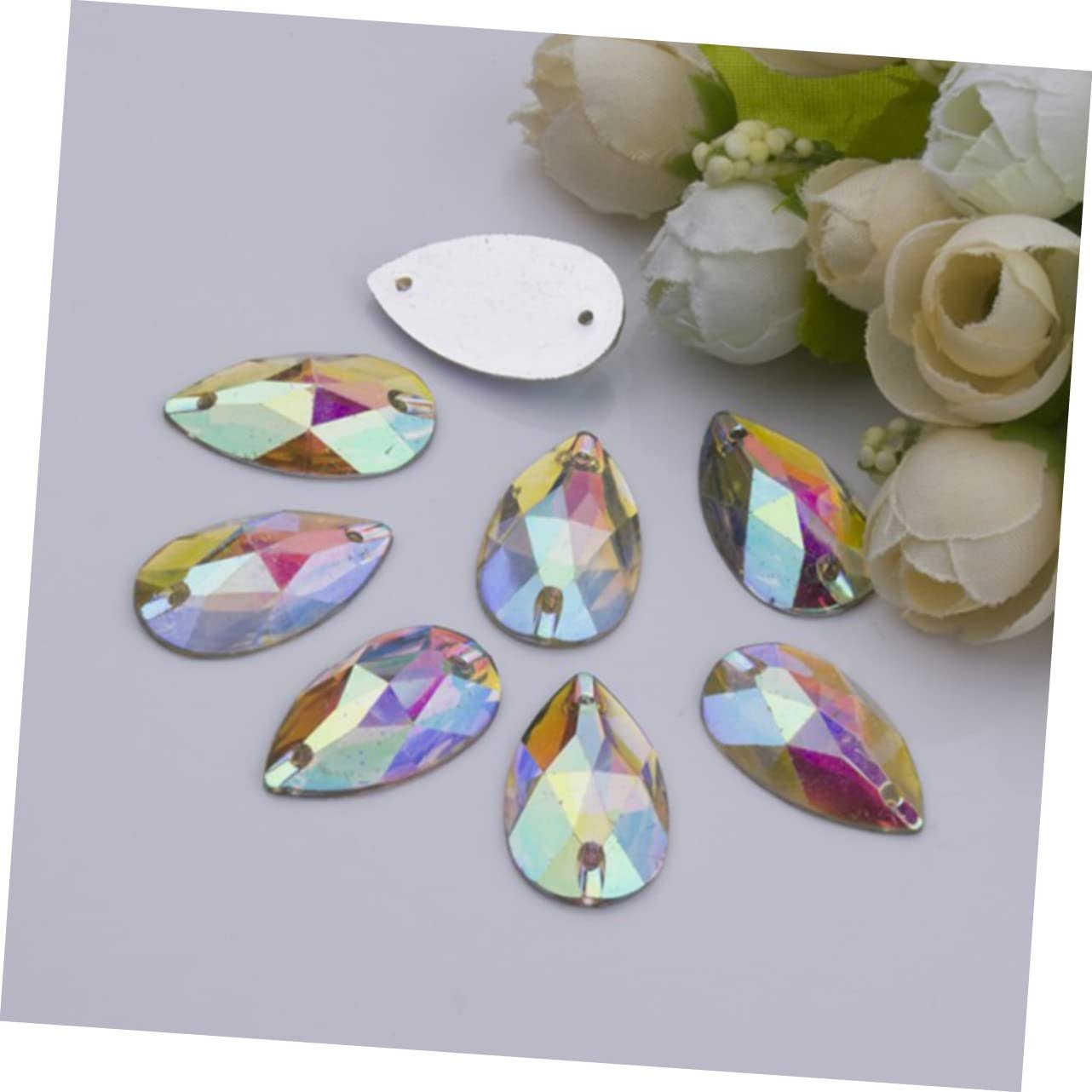 Стрази FOMIYES Краплеподібні 13x22 мм, для пришивання або приклеювання, плоска задня частина, 50 штук, різнокольорові, фото №5
