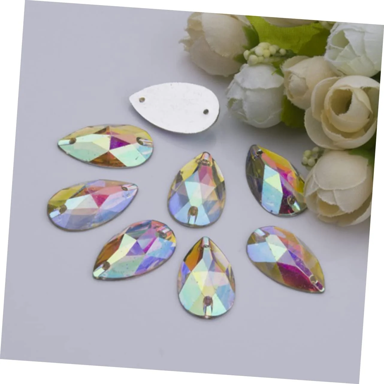 Стрази Housoutil Форма водоспаду, плоска задня частина, з епоксидної смоли, AB-кольору, для пришивання або приклеювання, для дизайну костюмів, рукоділля та декору, фото №5