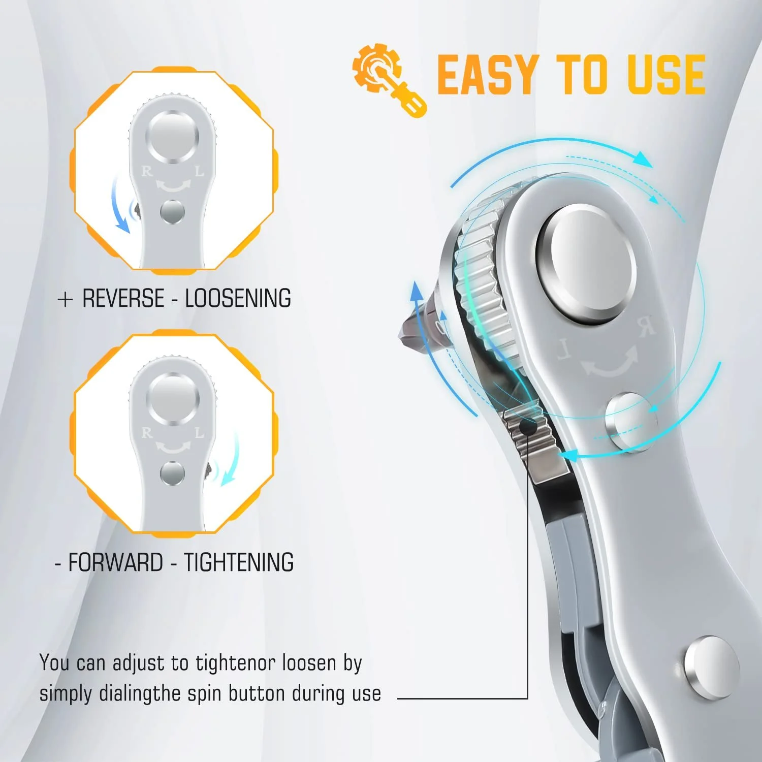 Набір викруток ANBEISTEE Mini Ratchet 1/4 Inch Tight Range High Torque з реверсивною рукояткою під кутом 90 градусів та 4 многофункційними свердлами, фото №5 Набір викруток ANBEISTEE Mini Ratchet 1/4 Inch Tight Range High Torque з реверсивною рукояткою під кутом 90 градусів та 4 многофункційними свердлами, фото №5