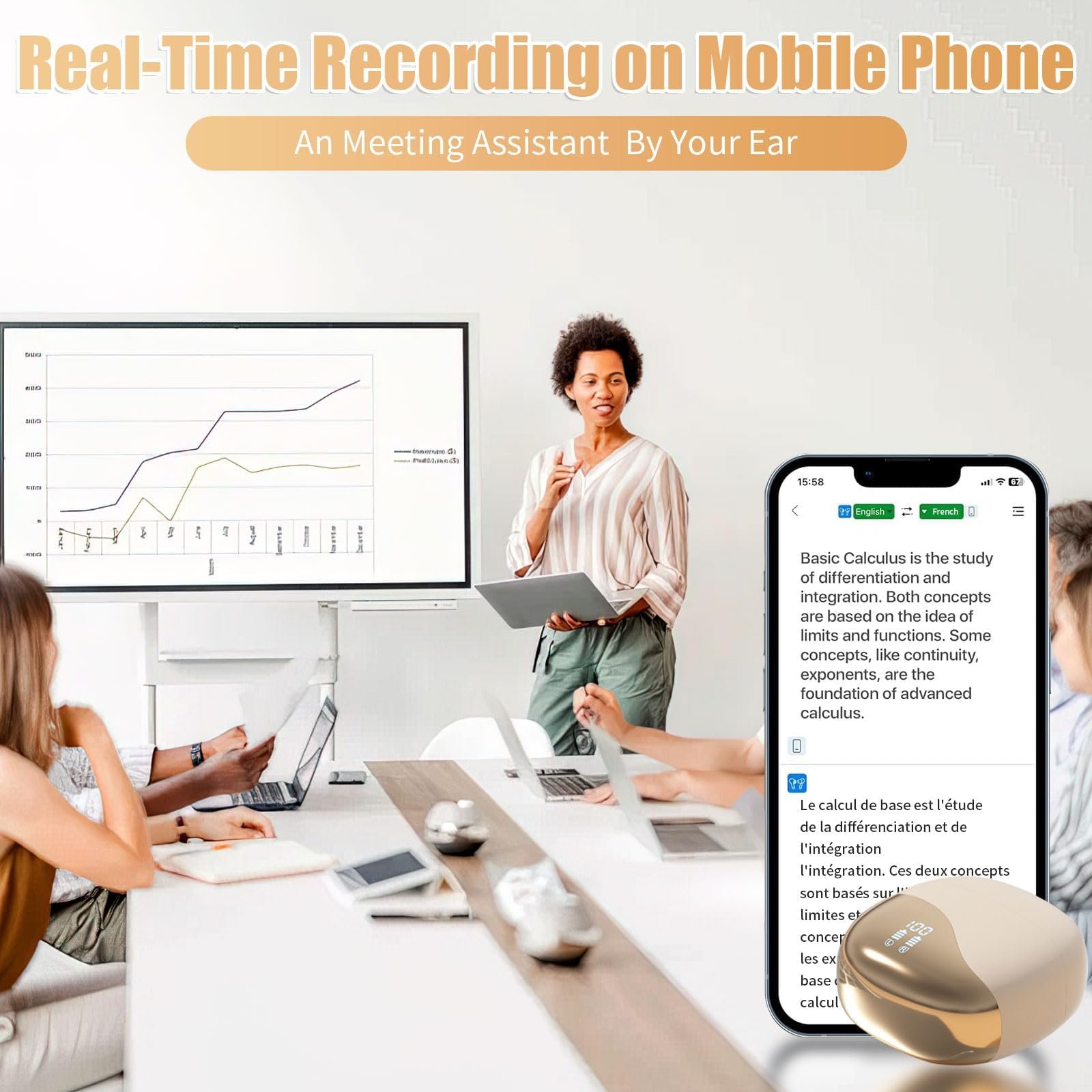 Навушники для перекладу голосу в реальному часі AI, підтримка 74 мов з AI Assistant для подорожей, навчання, бізнес-школи, фото №4