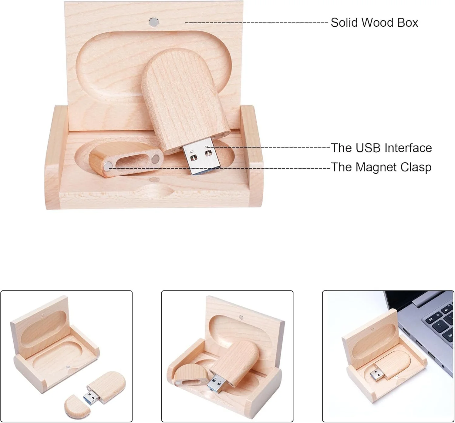 USB-накопичувач Wooden 16ГБ USB 2.0 з дерев'яною коробкою, фото №3
