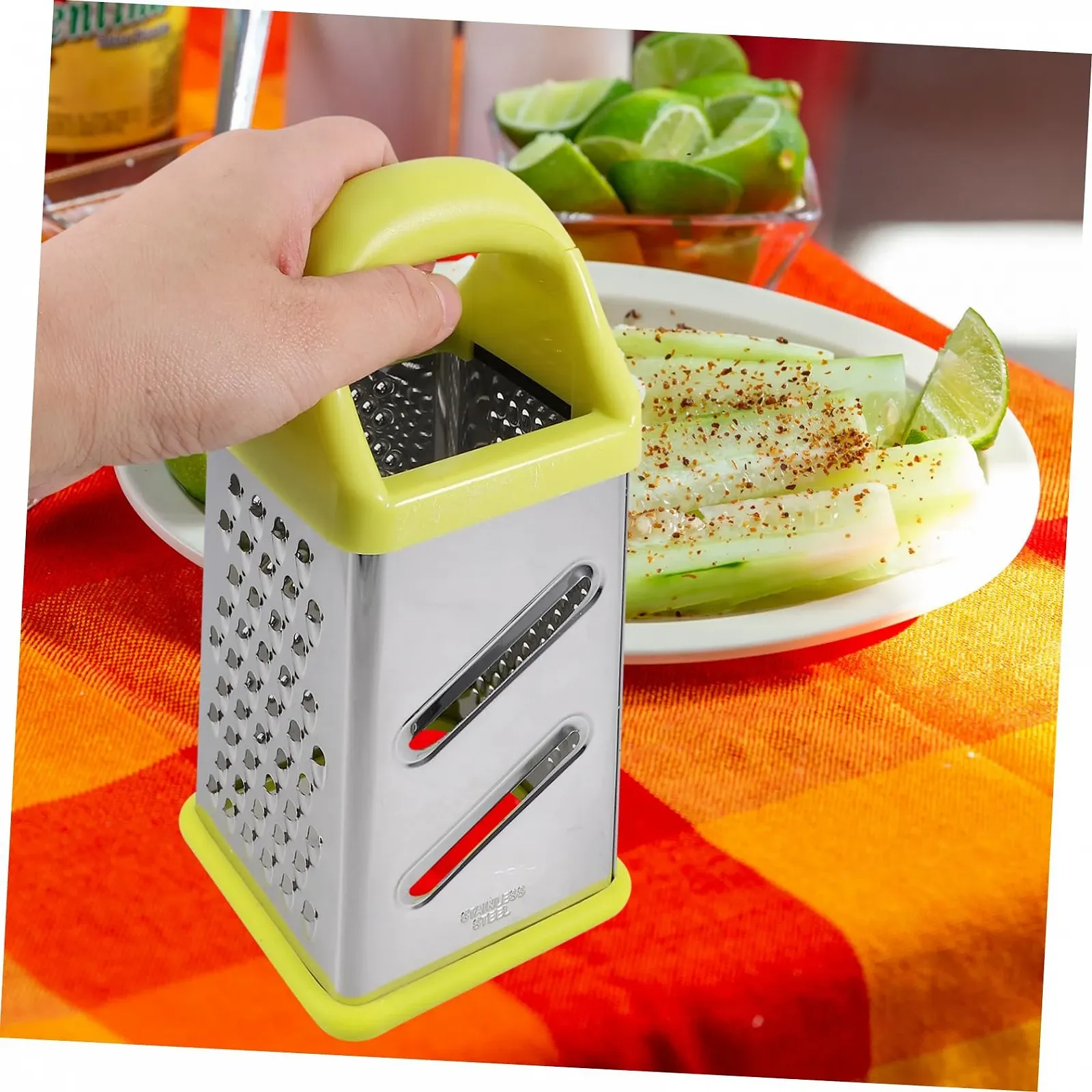 Терка з 4 сторін з контейнером для зберігання, для овочів і картоплі, багатофункціональна, нержавіюча сталь, фото №7