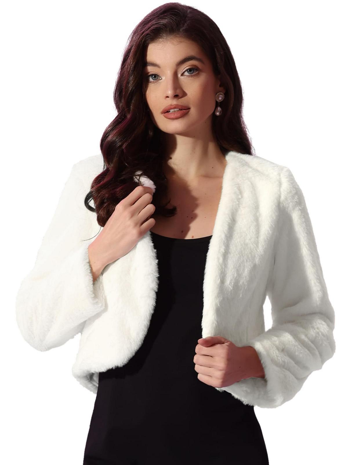 Женская куртка Allegra K Bolero из искусственного меха с длинными рукавами, укороченная зимняя, фото №1