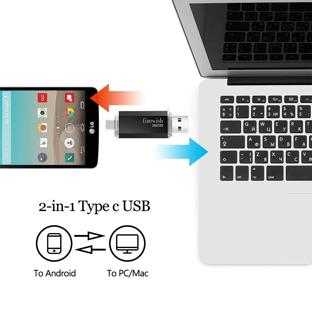 USB-флеш-накопичувач 32 ГБ 2-в-1 OTG USB 2.0 Type C Black, фото №3