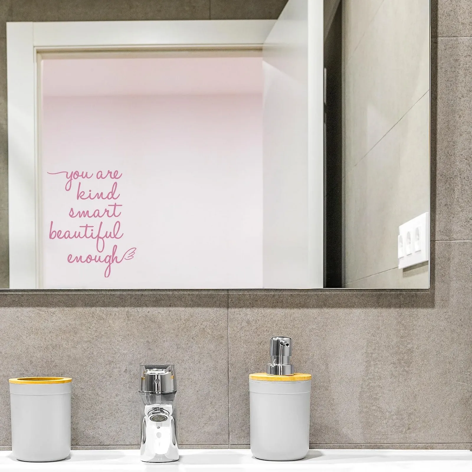 Наклейка на дзеркало You are Kind Smart Beautiful Enough Вінілова Рожевий, фото №6 Наклейка на дзеркало You are Kind Smart Beautiful Enough Вінілова Рожевий, фото №6
