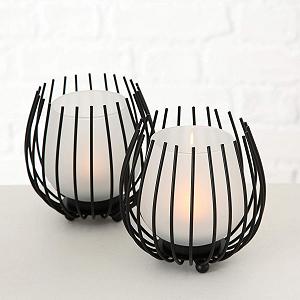 Набір LS-LebenStil 2 Металеві Скляні Ліхтарі Тримачі для чайних свічок Чорні synthetic.ua - Фото 1