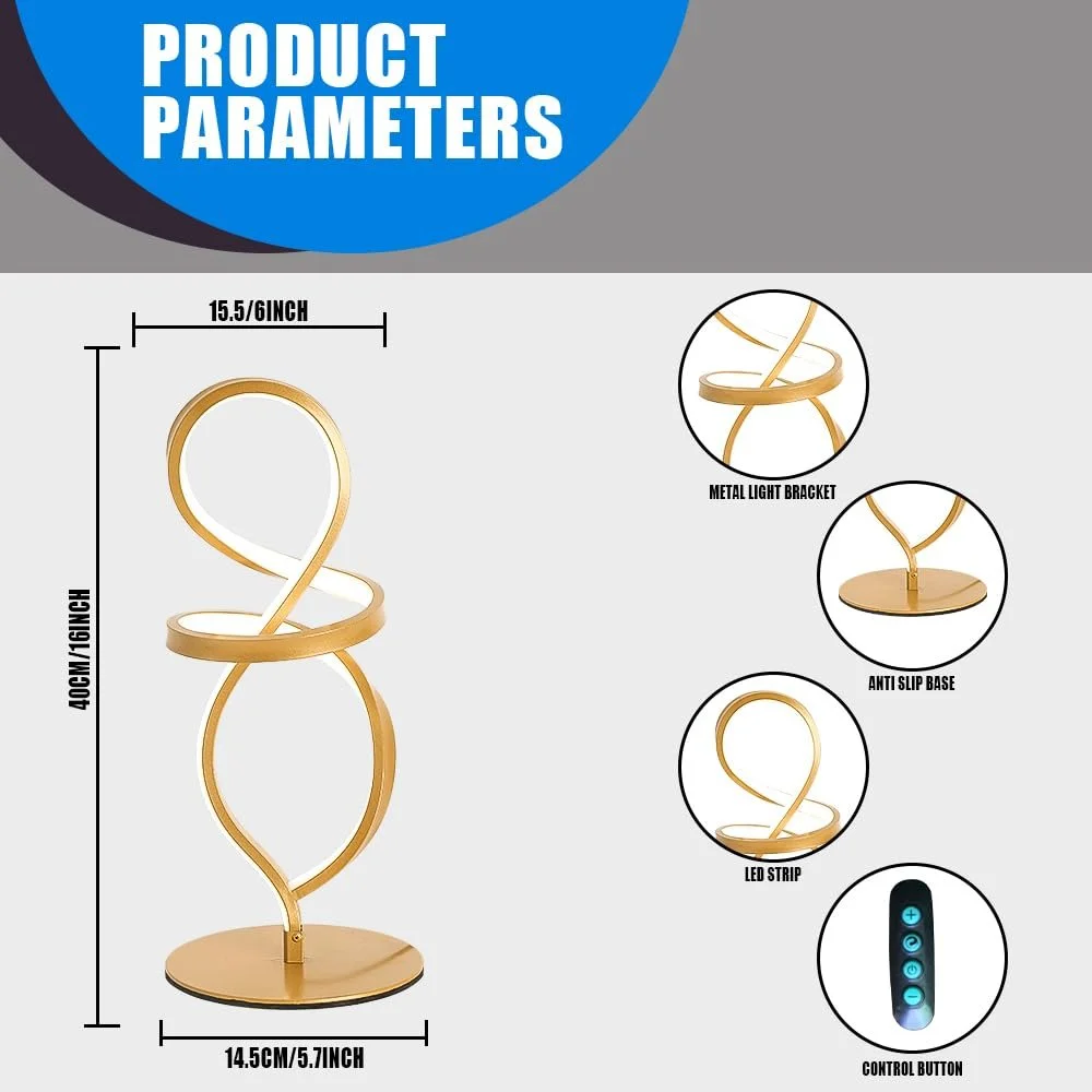 Настільна лампа ELINKUME LED 15 Вт 3 колірні температури сучасна Золота, фото №6