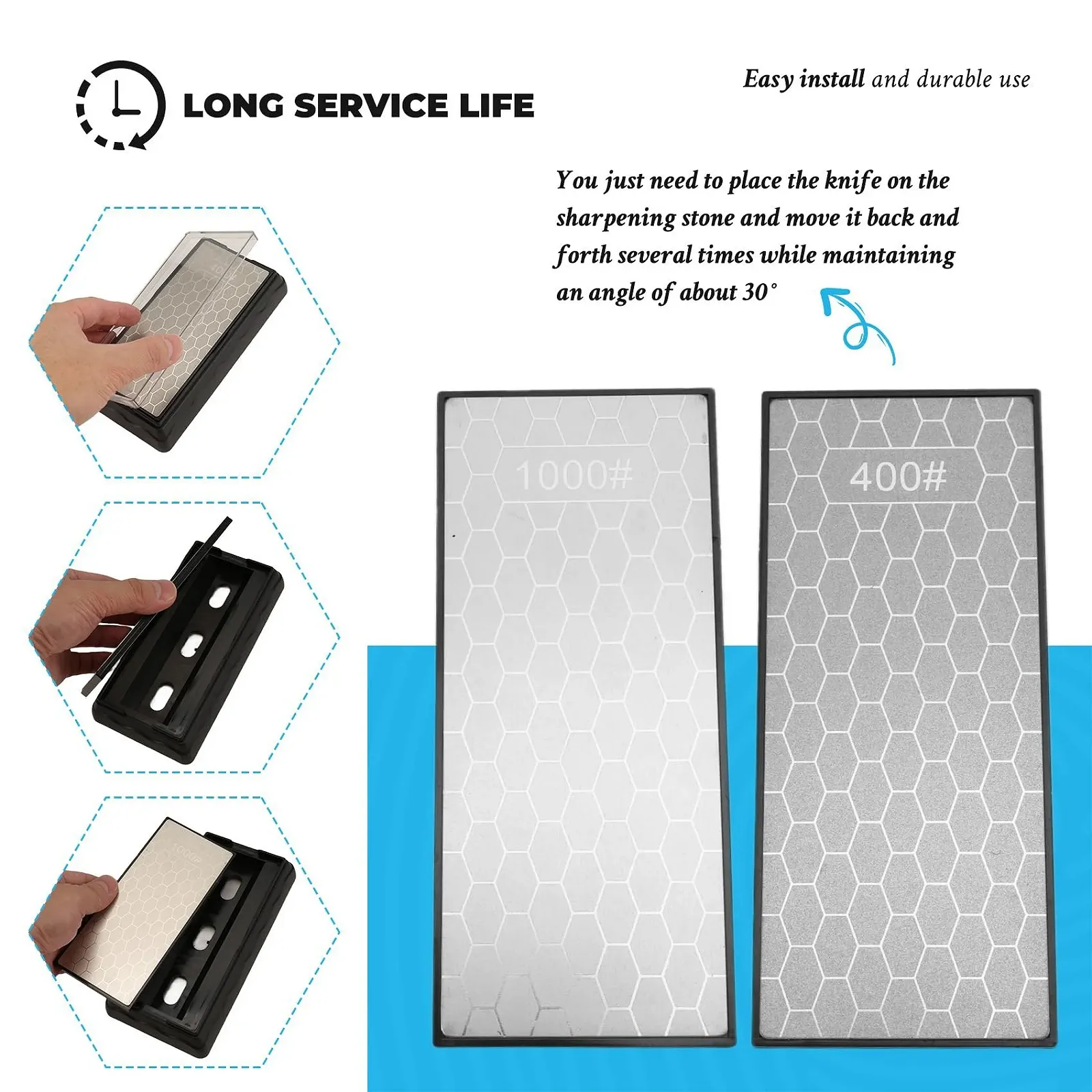 Алмазна точильна пластина двостороння 400/1000 грит з нековзною основою, фото №8