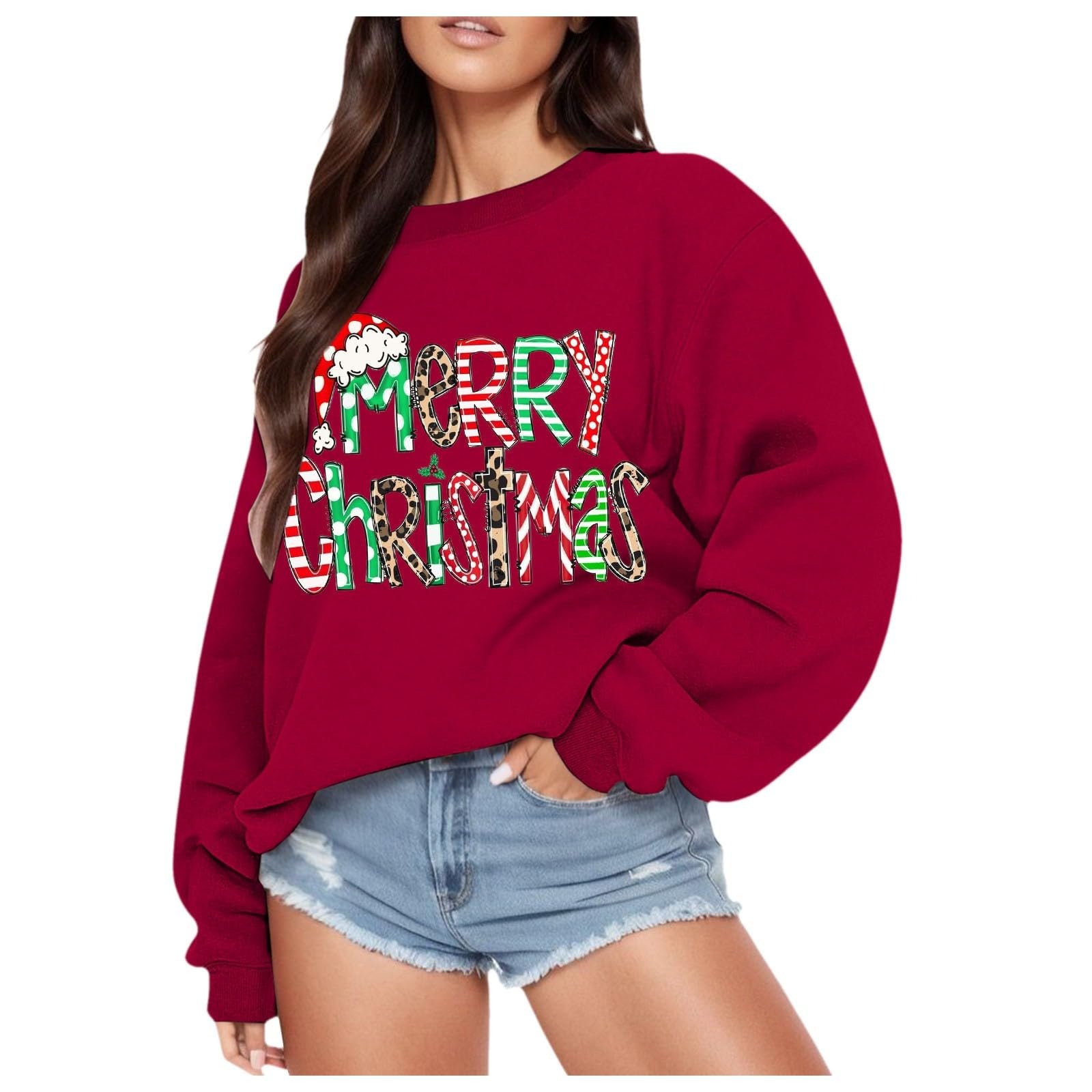 Женский рождественский пуловер с длинными рукавами и круглым вырезом, милый свитшот с принтом животных, свободный элегантный сексуальный узор для девушек-подростков, фото №1