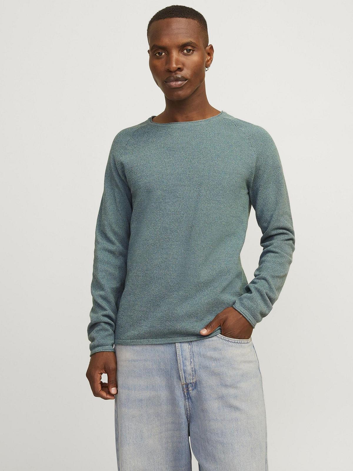 Вязаний пуловер JACK & JONES JJEHILL чоловічий, з круглим вирізом, базова бавовняна сорочка з довгим рукавом, фото №2