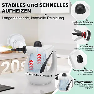 Пароочисник ручний 1200 W 8 аксесуарів 3.2 bar 700 ml портативний для вікон та кухні synthetic.ua - Фото 1