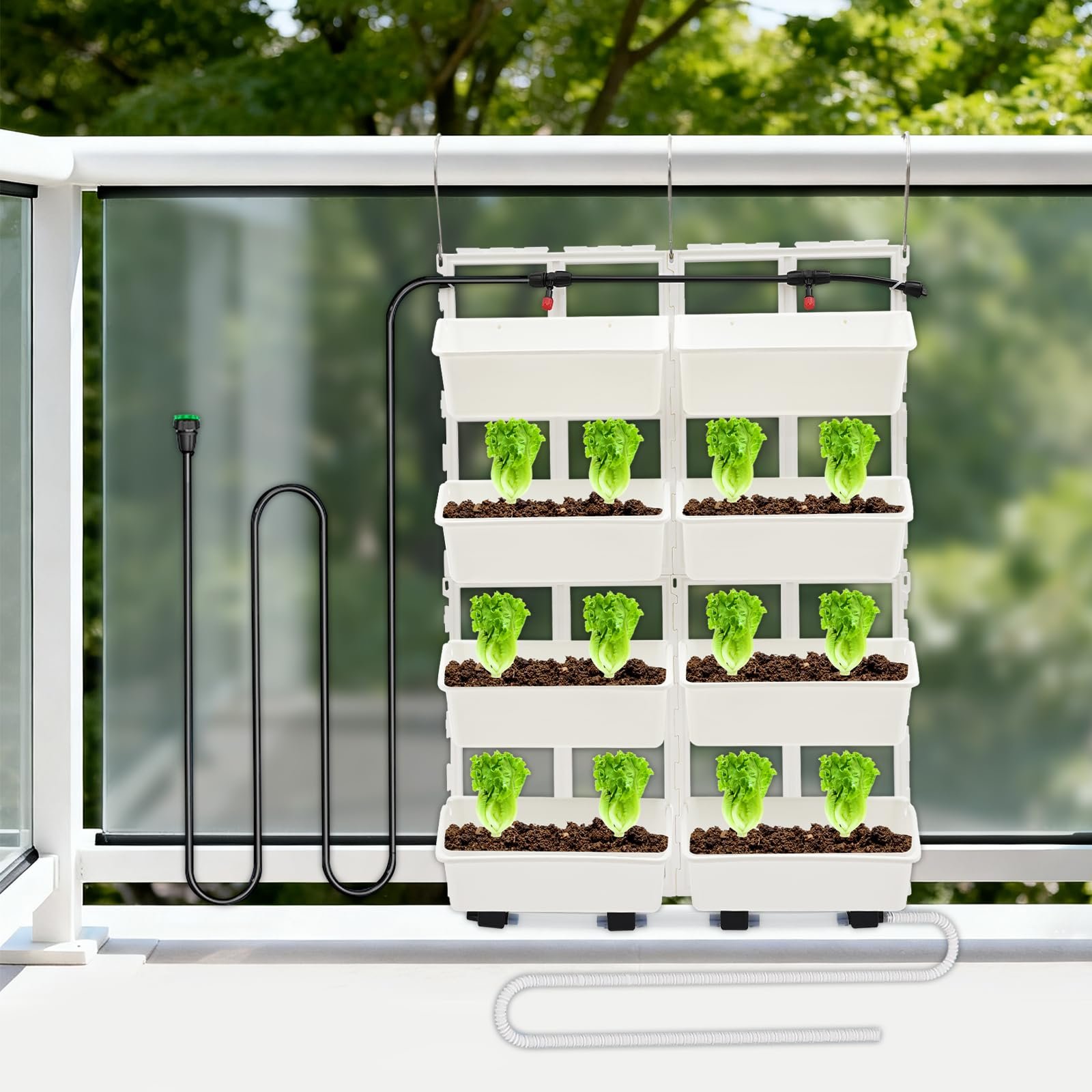 Вертикальний настінний органайзер для рослин 8 кишень з крапельним поливом Білий, фото №2 Вертикальний настінний органайзер для рослин 8 кишень з крапельним поливом Білий, фото №2