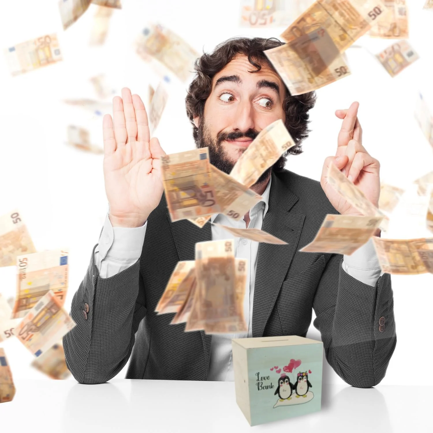 Скарбничка Penguin Love Bank Пінгвіни дерев'яна з пластиковою пробкою, фото №7