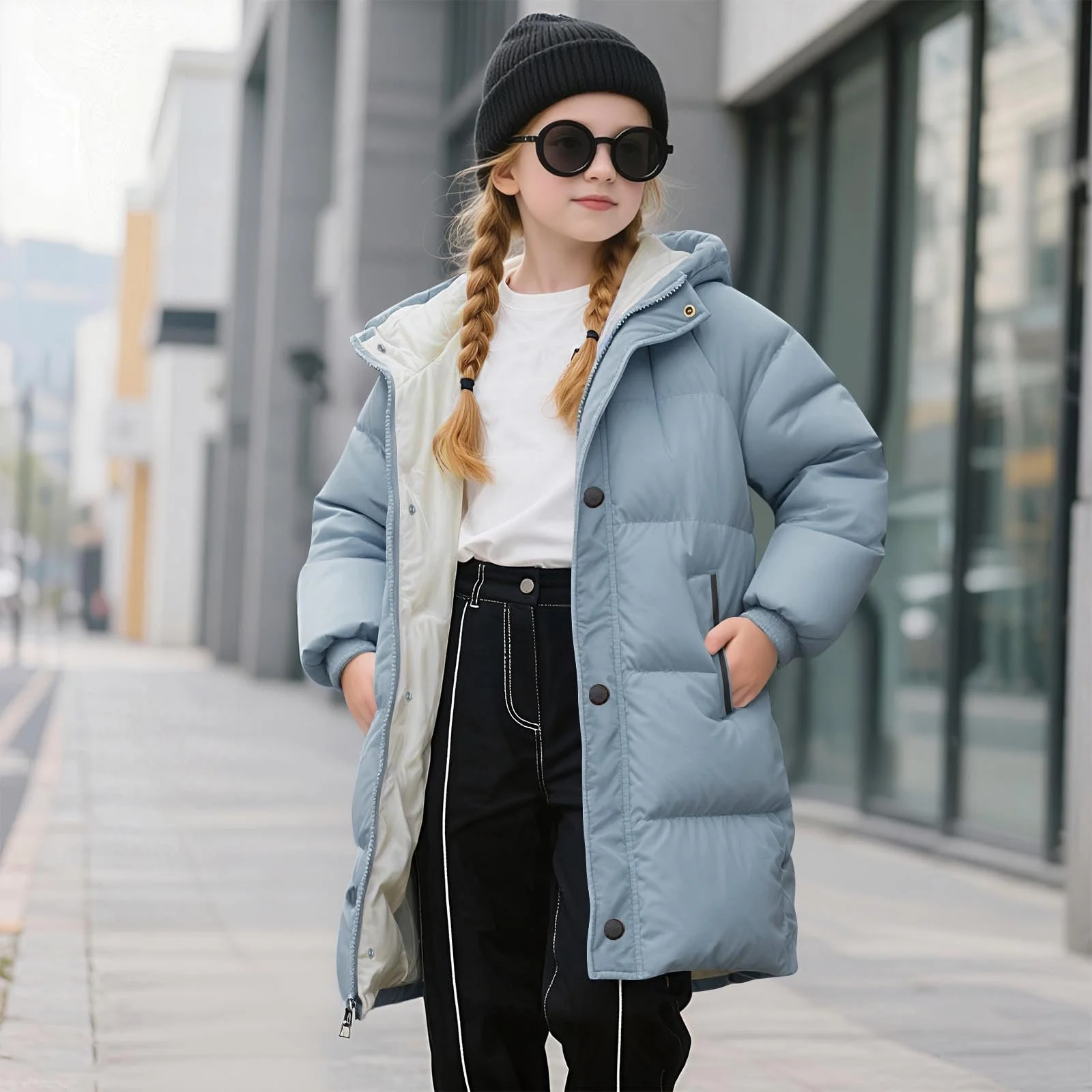 Зимняя куртка NZYIHAO для мальчиков и девочек, детская куртка с капюшоном, теплая утолщенная зимняя куртка, зимняя стеганая куртка, утолщенная пуховая куртка, длинная куртка Softshell, фото №4