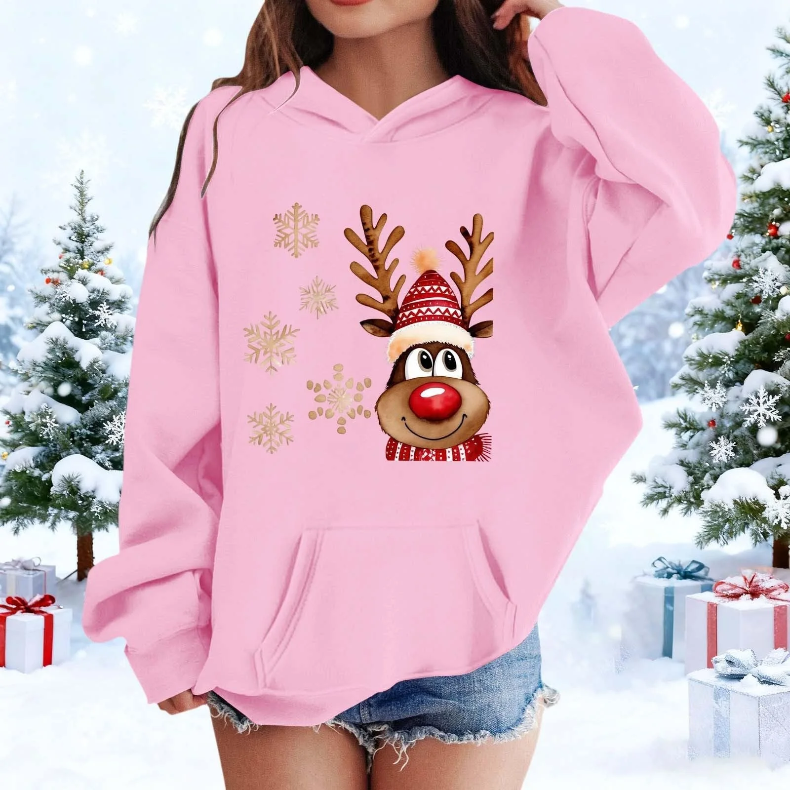 Світшот Різдвяний Дитячий, з капюшоном для дівчаток з принтом, фото №3