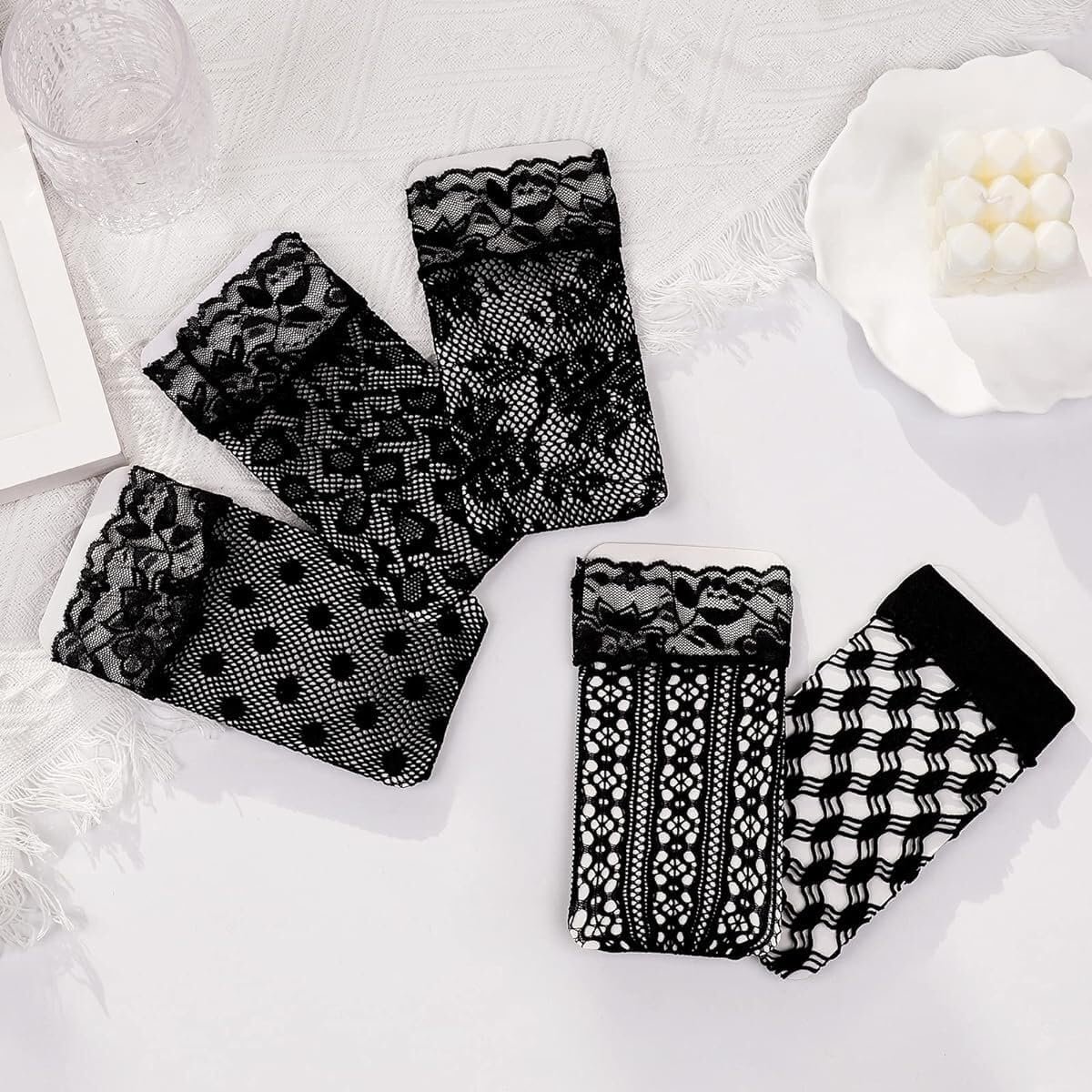 Женские кружевные носки Черные сетчатые носки Женские носки-сетка Кружевные сексуальные носки Прозрачные повседневные носки Сетчатые носки Прозрачные носки Летние носки-костюмы до щиколотки 6 пар Черный One size, фото №4