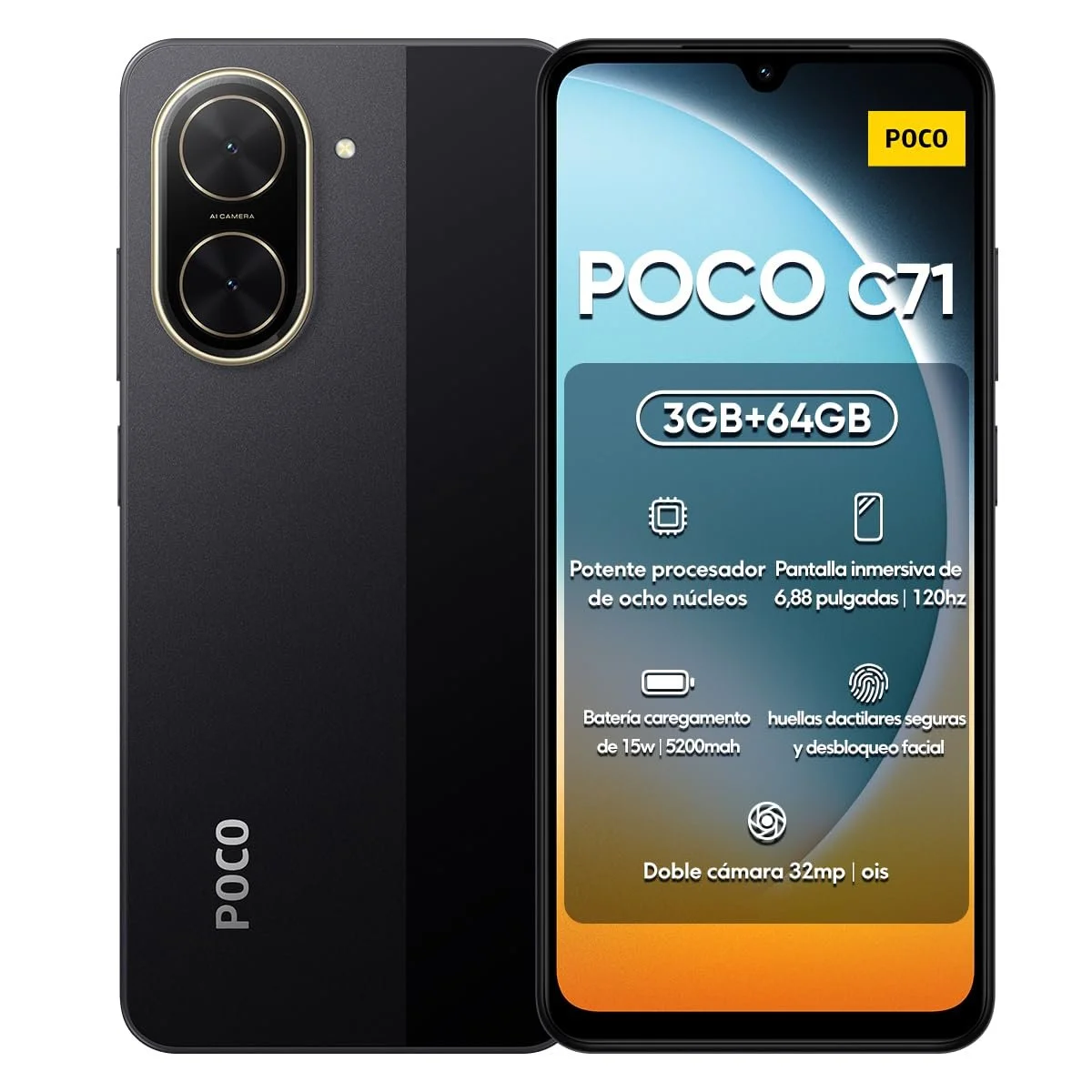 Смартфон Xiaomi Poco C71 3+64GB HD+ дисплей 6.88" подвійна камера 32 Мп + 8 Мп, Black, фото №1